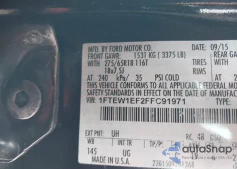 2015 Ford F-150 Xlt из США, поврежденный, VIN 1FTEW1EF2FFC91971